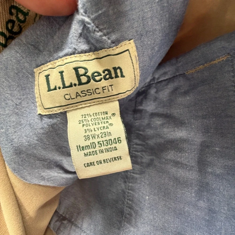 LL Bean Classic Fit Chino Pants Mens 38x29 Khaki Tan Coolmax Stretch Workwear